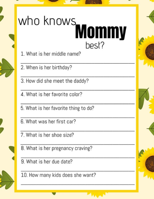 Sunflower | Mommy to Be | Baby Shower Game Ulotka (US Letter) template